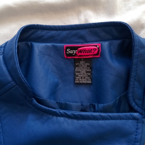 SayWhat? Leather Blue Jacket Polyester Zippered - Picture 3 of 11